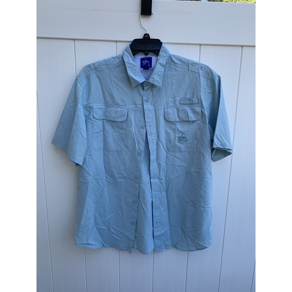 Guy Harvey Mens XL Blue Short Sleeve Vented Fishing Outdoor Button Down